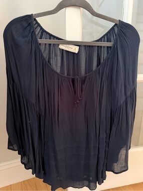 Abercrombie & Fitch Navy Gauzy Peasant Tunic